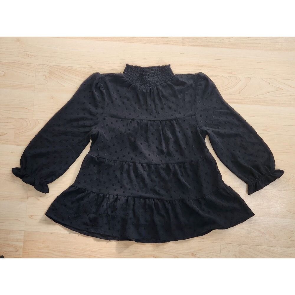 Monteau Black Lace Blouse with High neck and 3/4 Sleeve